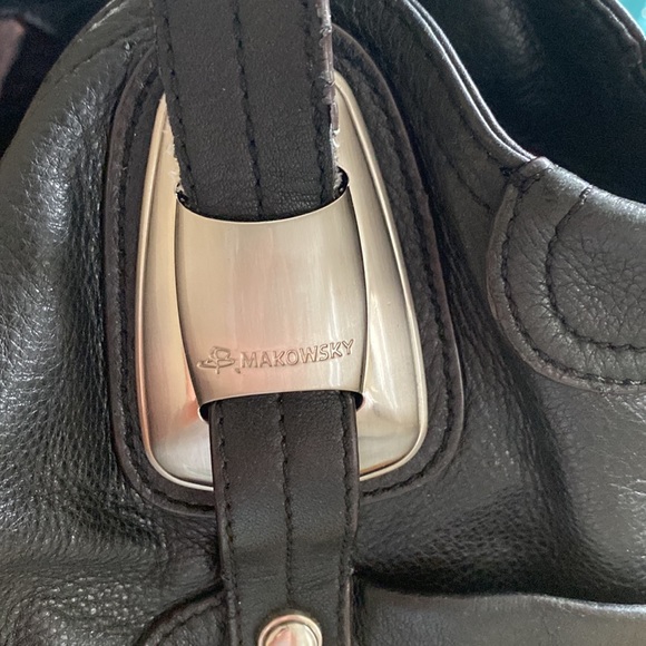 B Makowsky Pebbled Black Leather Silver Tone Hardware Satchel Shoulder Bag Tote - Picture 7 of 7